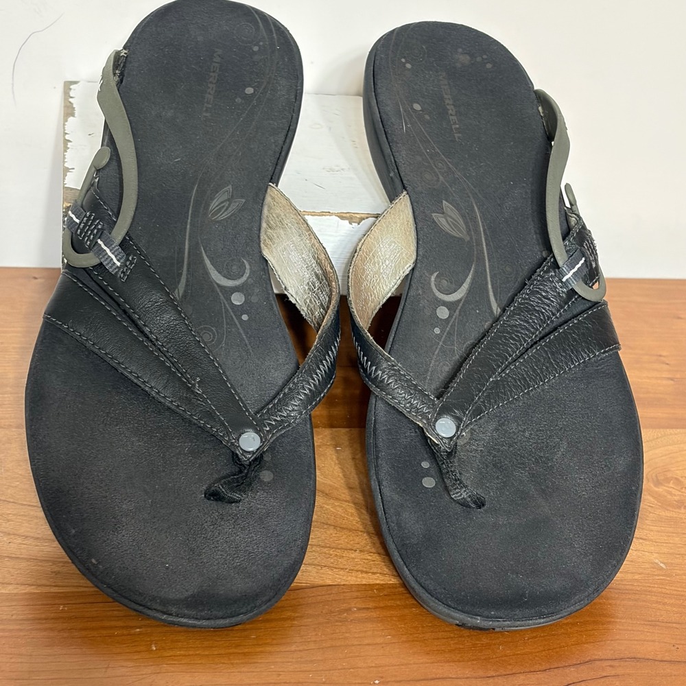 Merrell Celeste Black Leather Sandals Womens 7 Performance Flip Flops